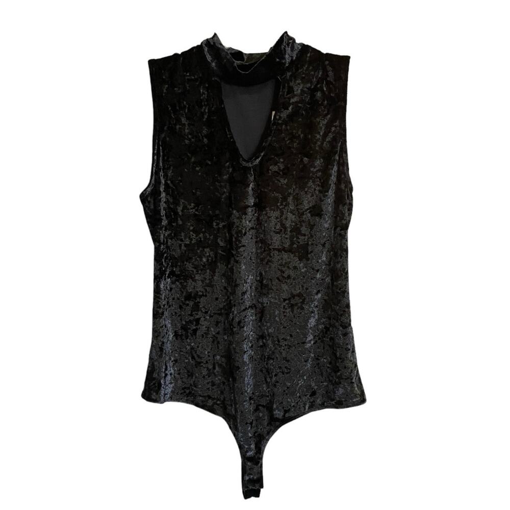 New York & Company Women's Size Large Black Velvet High Neck Bodysuit NWT